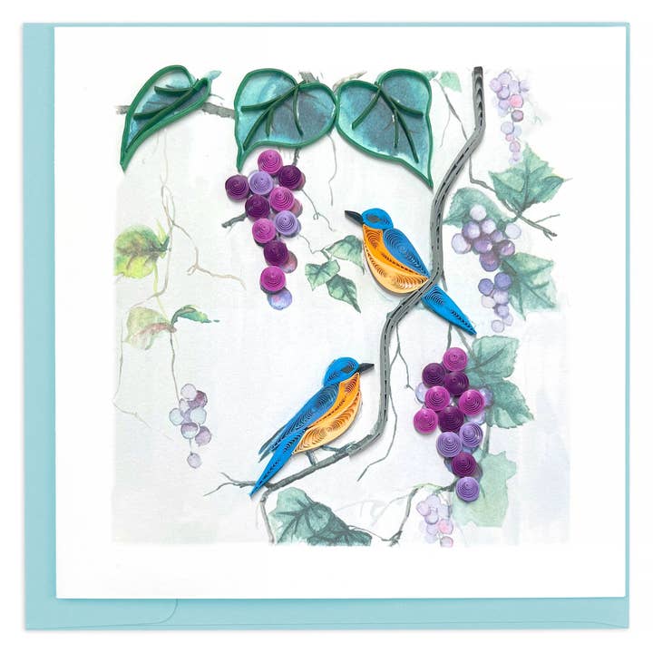 Quilling Card – wholesale Everyday greeting card – Quilled Purple Grapes & Bluebirds Greeting Card