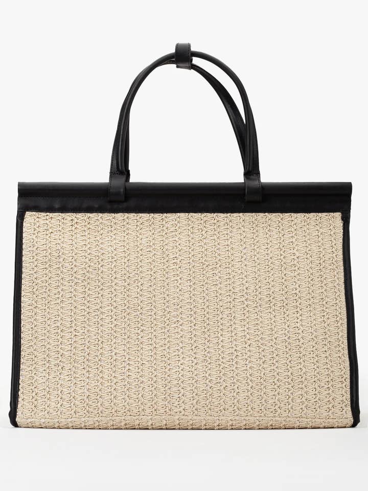 Bolso de Hombro de Paja de Papel Raffia Alina Crema Negro O para venta al por mayor de Gio&Mi,Goyet
