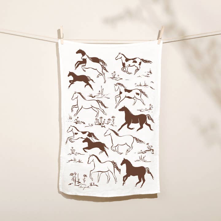 Wild Horses Linen Tea Towel - Western Kitchen Decor + Gift for wholesale by Elana Gabrielle