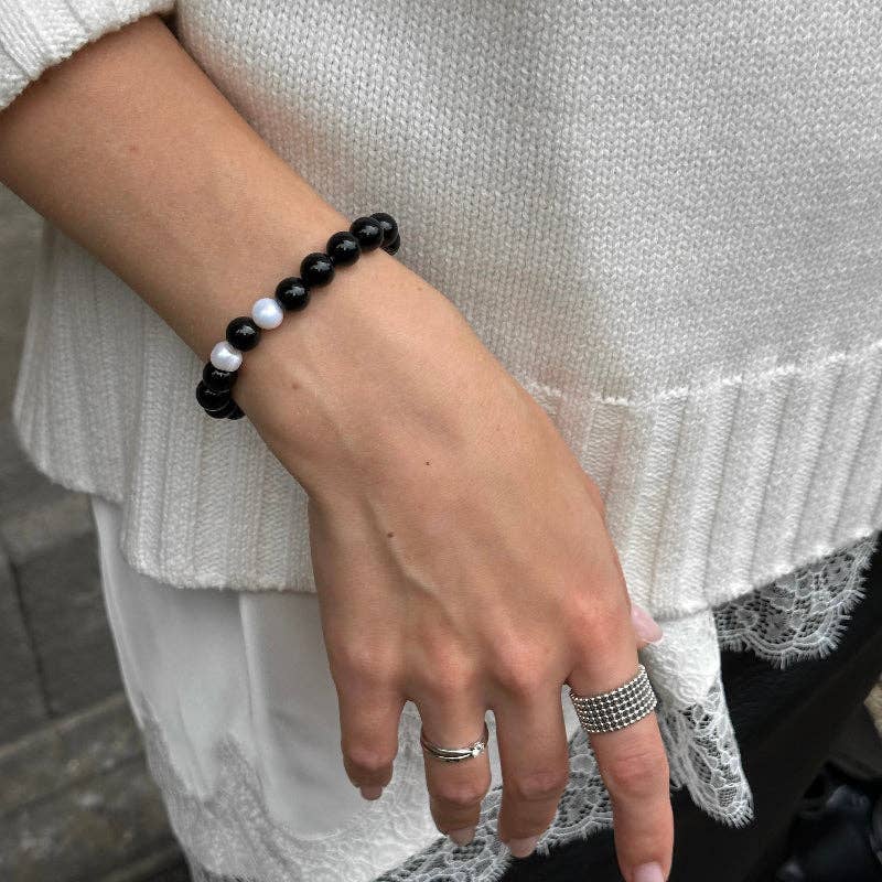 Amaré - Wholesale Beaded Bracelet - Obsidian & Pearl Bracelet – 8mm Beaded Gemstone Jewelry4