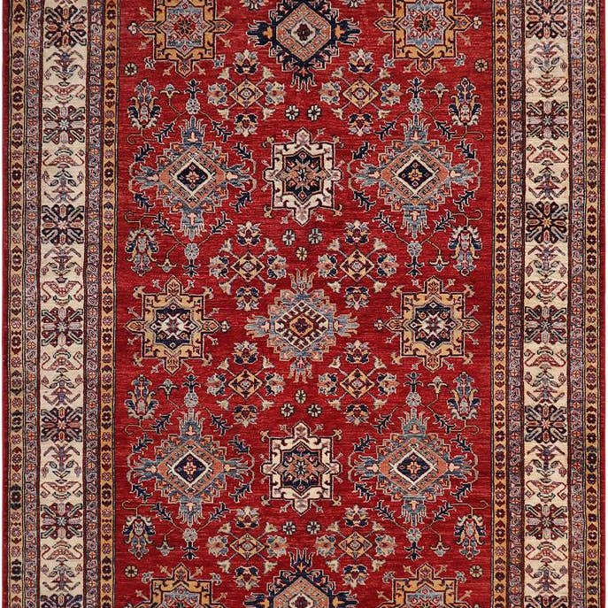 Tribal Super Kazak Blaire Red/Beige Wool Rug - 5'7'' x 8'9'' for wholesale by Arshs Fine Rugs