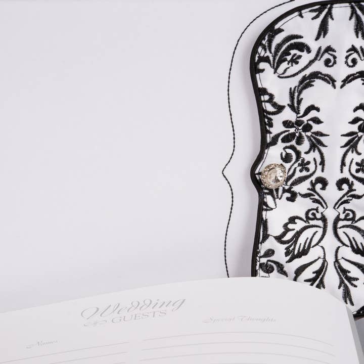 Weddingstar Inc. - Wholesale Guest Book - Love Bird Damask In Classic Black And White Guest Book1