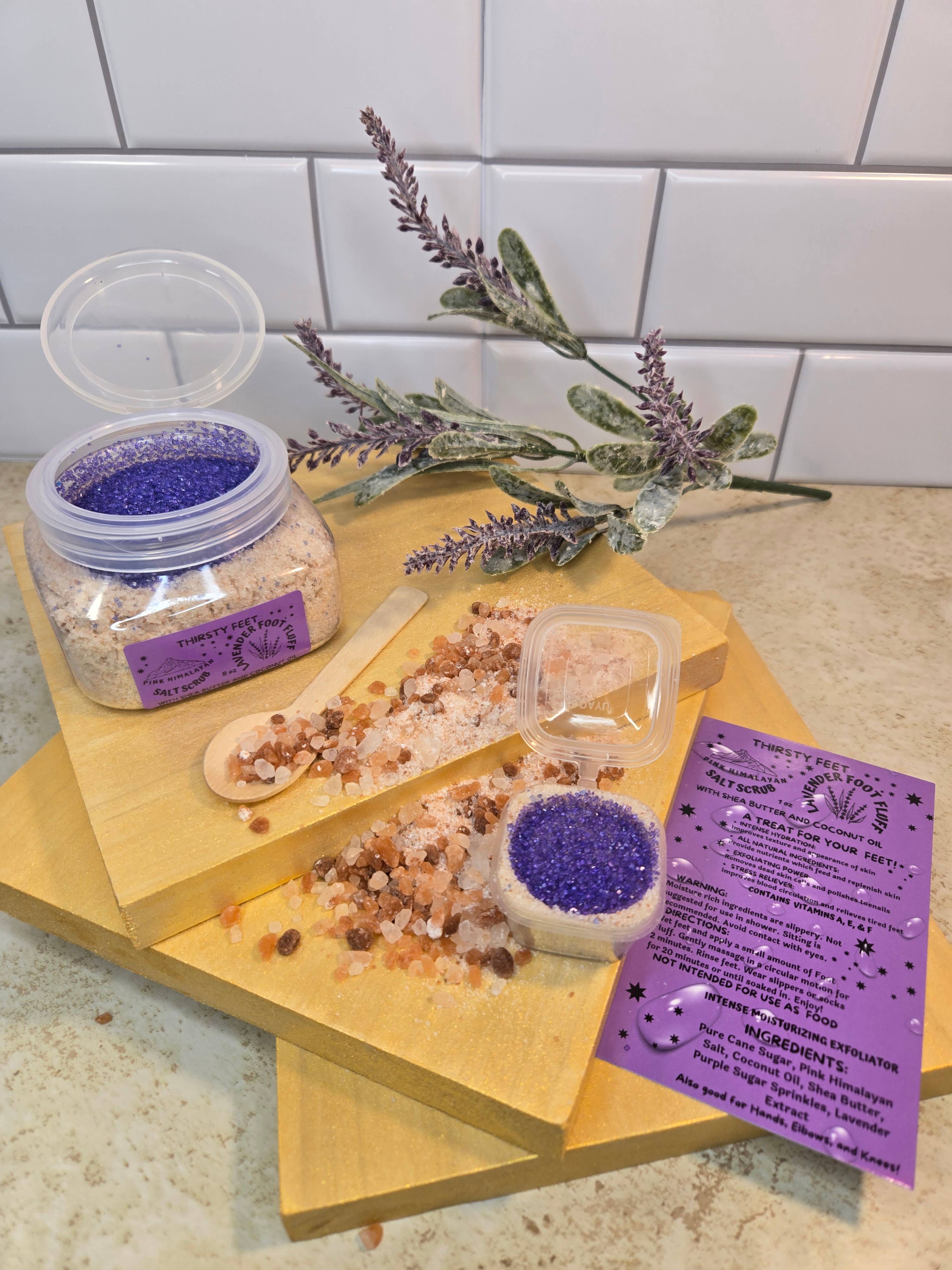 THIRSTY FEET®️ - Wholesale Foot Scrub/Polish - Lavender Salt Foot Fluff Sugar Scrub 8 oz Jar5
