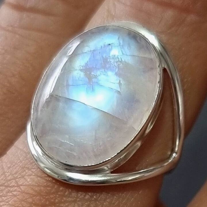 Mistry Gems – wholesale Cocktail/statement ring – Large Unisex Oval Moonstone Ring | 925 Silver | 20mm x 15mm7