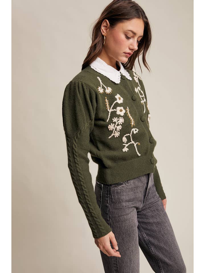 Listicle - Wholesale Cardigan – Women’s - Floral Embroidered Puff Sleeve Cardigan18