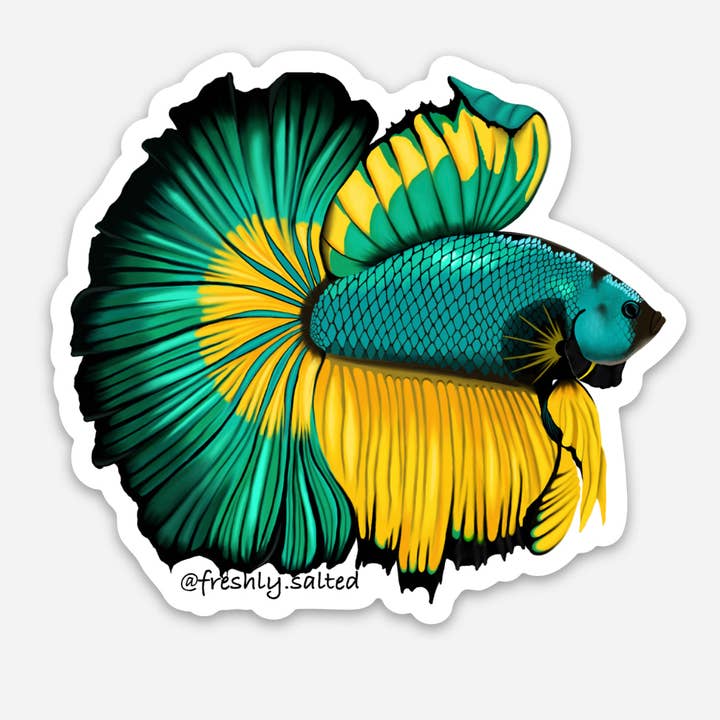 Blå senapsgas Betta klistermärke för wholesale av Freshly Salted LLC