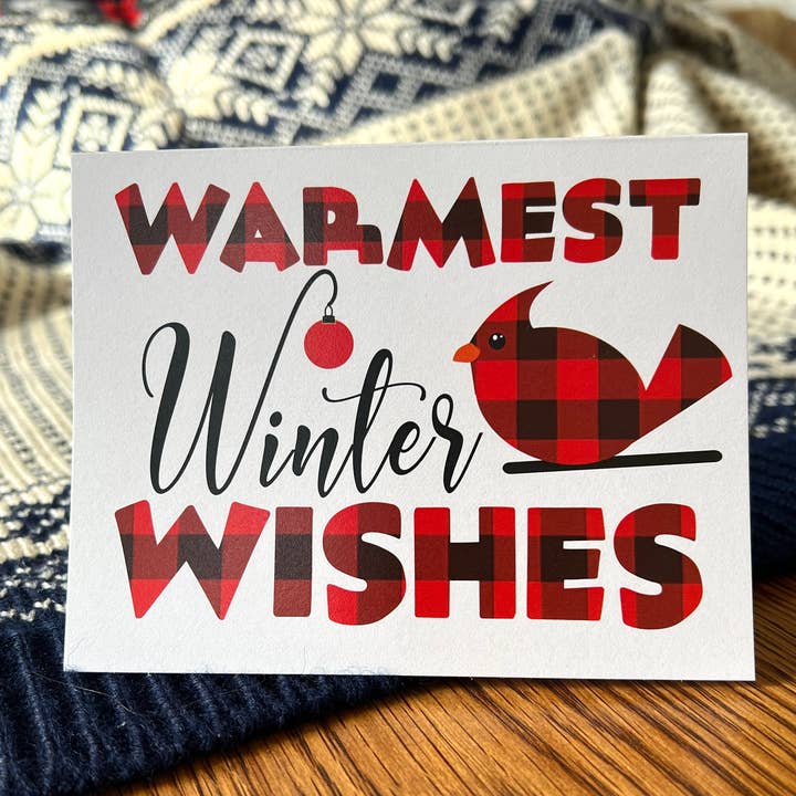 “Bflo Plaid Cardinal Winter Wishes” holiday card / set of 5 for wholesale by Buffalo Gals by White Rabbit Design