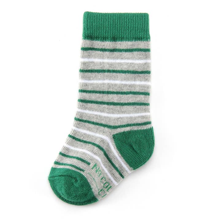 Green and Grey Striped Toddler Socks for wholesale by No Cold Feet