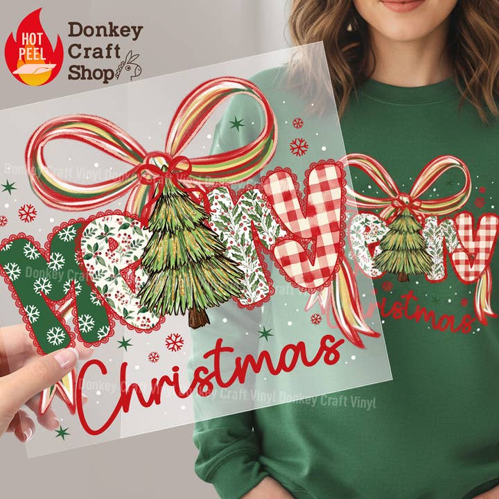 Merry Christmas Tree DTF Transfers, Ready to press for wholesale by Donkey Craft