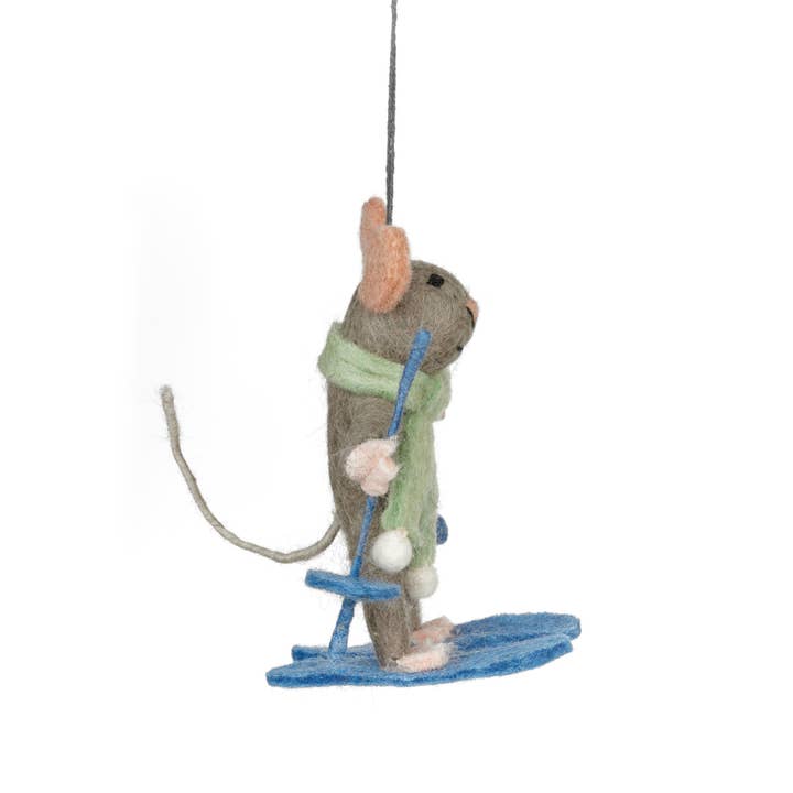 Felt So Good - Wholesale Ornament - Handmade Felt Sylvia the Skiing Mouse Christmas Decoration3