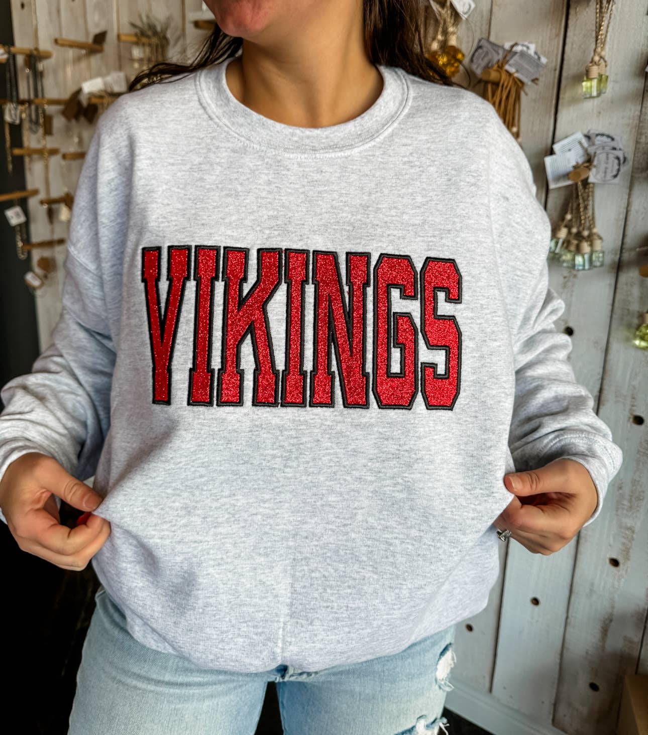 Top Notch - Wholesale Graphic Sweatshirt - Women's - School Spirit Glitter Appliqué Embroidered Sweatshirt 1