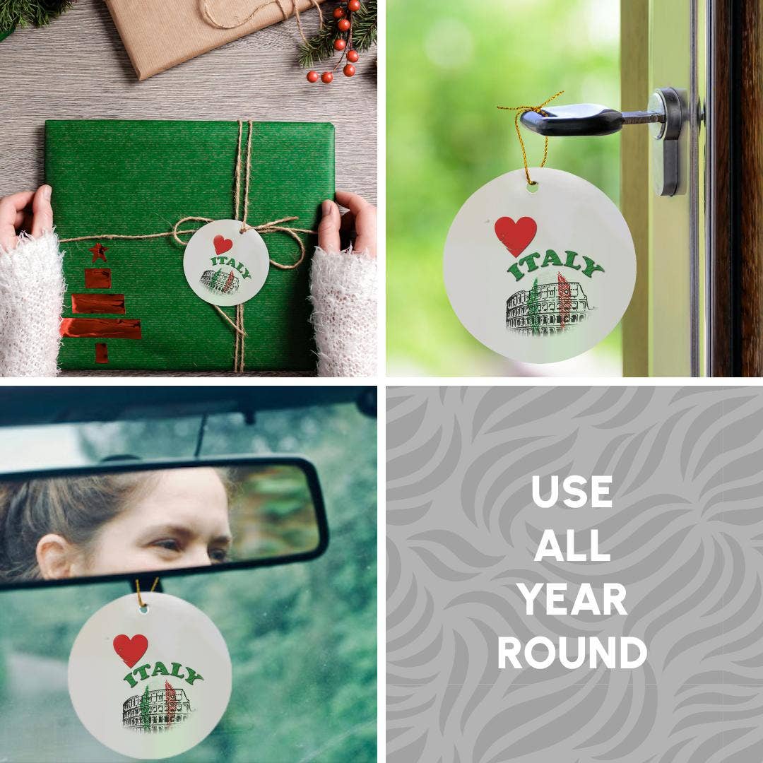 3dRose – wholesale Ornament – 3dRose, I love Italy. Colosseum in Rome. Italian flag. Popular saying, Ornament4