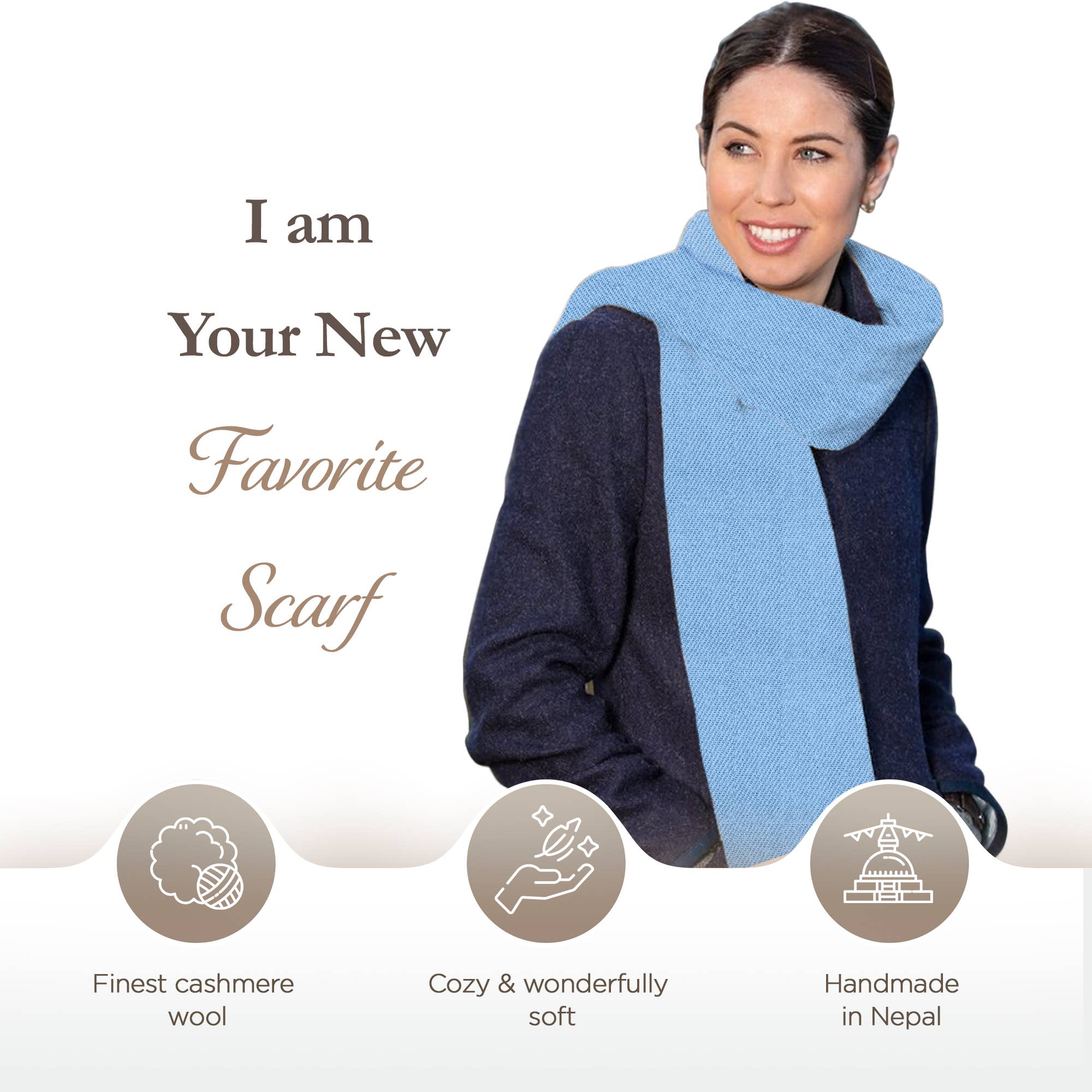 yanopurna – Engroshandel Tørklæde - Dame – Enkelt lys blå cashmere tørklæde1