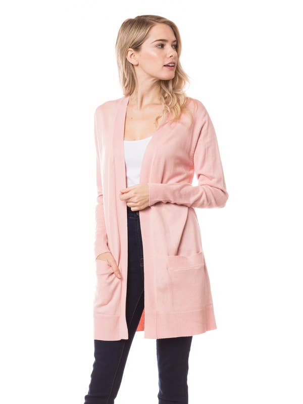 Newself Collection - Vente Cardigan – femme - Cardigan long léger ouvert sur le devant avec poches6