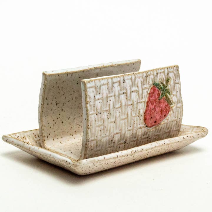 White Squirrel Clayworks - Wholesale Sponge Holder - Strawberry Pattern Handmade Ceramic Kitchen Sponge Holder