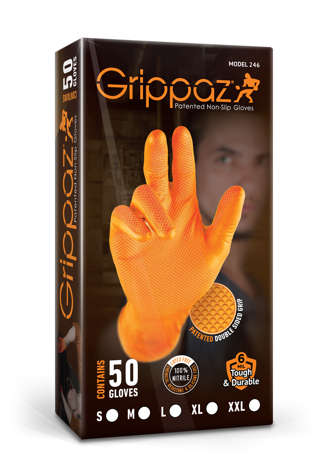 S&U FairTrade UG - Wholesale Gloves - Unisex - Grippaz Nitrile Fishscale 240mm 6mil 50pcs/box Orange Size L3