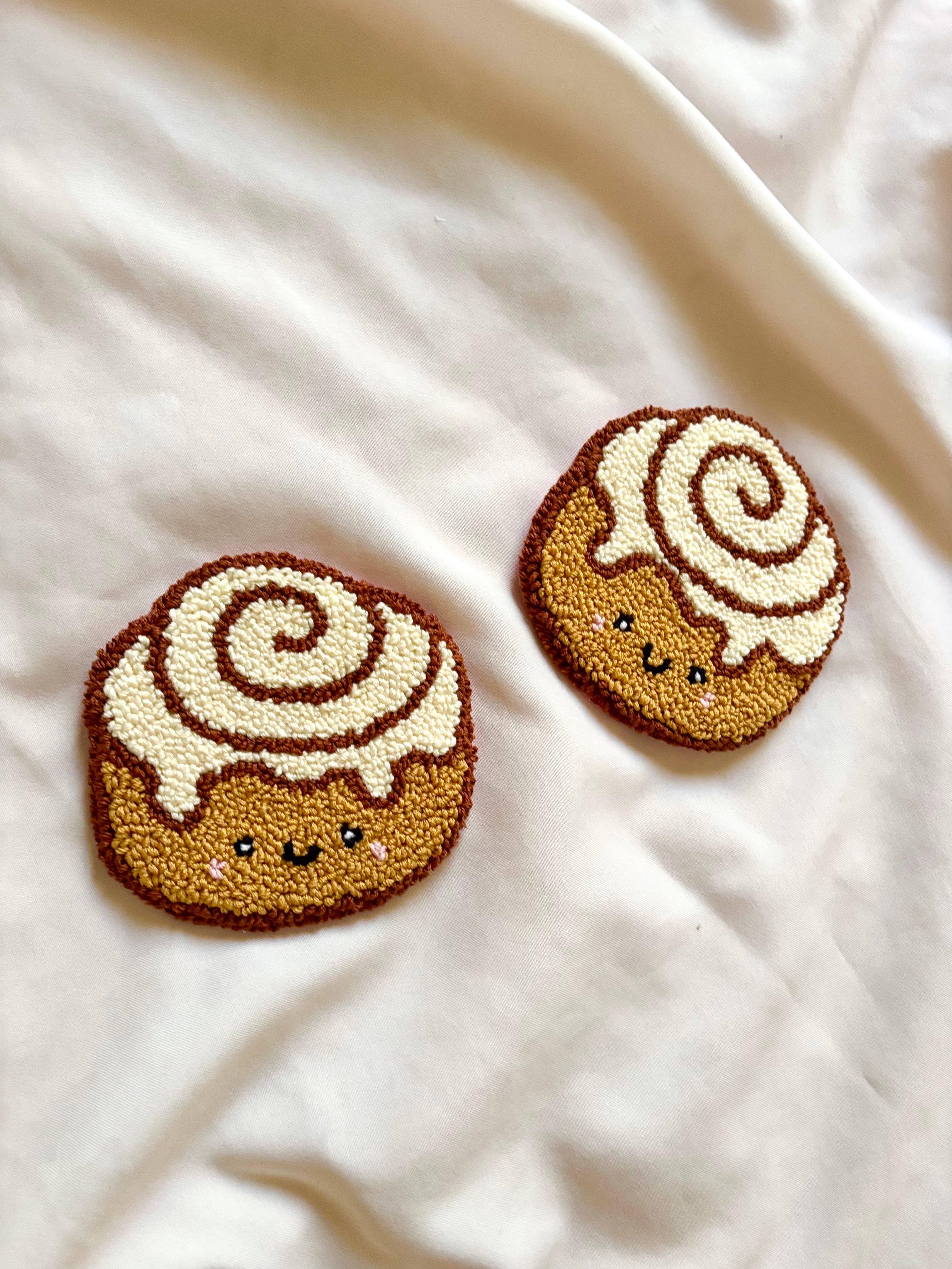 Honey Punches - Wholesale Coasters - Handmade punch needle cinnamon roll mug rug, tufted coasters1