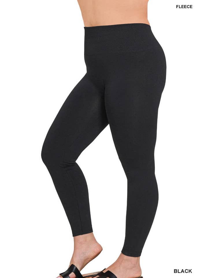 BLACK Plus High Waist Diamond Shape Band Fleece Leggings for wholesale on Faire