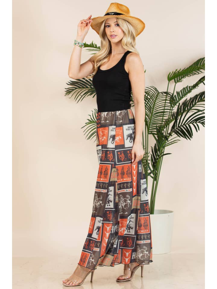 Rust Black AS1300-AGATHA WESTERN RODEO LINED FULL LENGHT MESH SKIRT for wholesale on Faire4