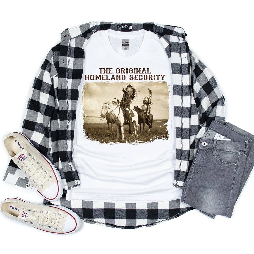 Artopia - Wholesale Screen Printed T-Shirt - Unisex - Native American T-Shirt, The Original Homeland Security Tee1