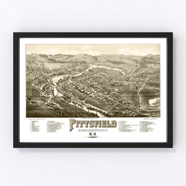 Vintage Map of Pittsfield, New Hampshire 1884 for wholesale by Ted's Vintage Art