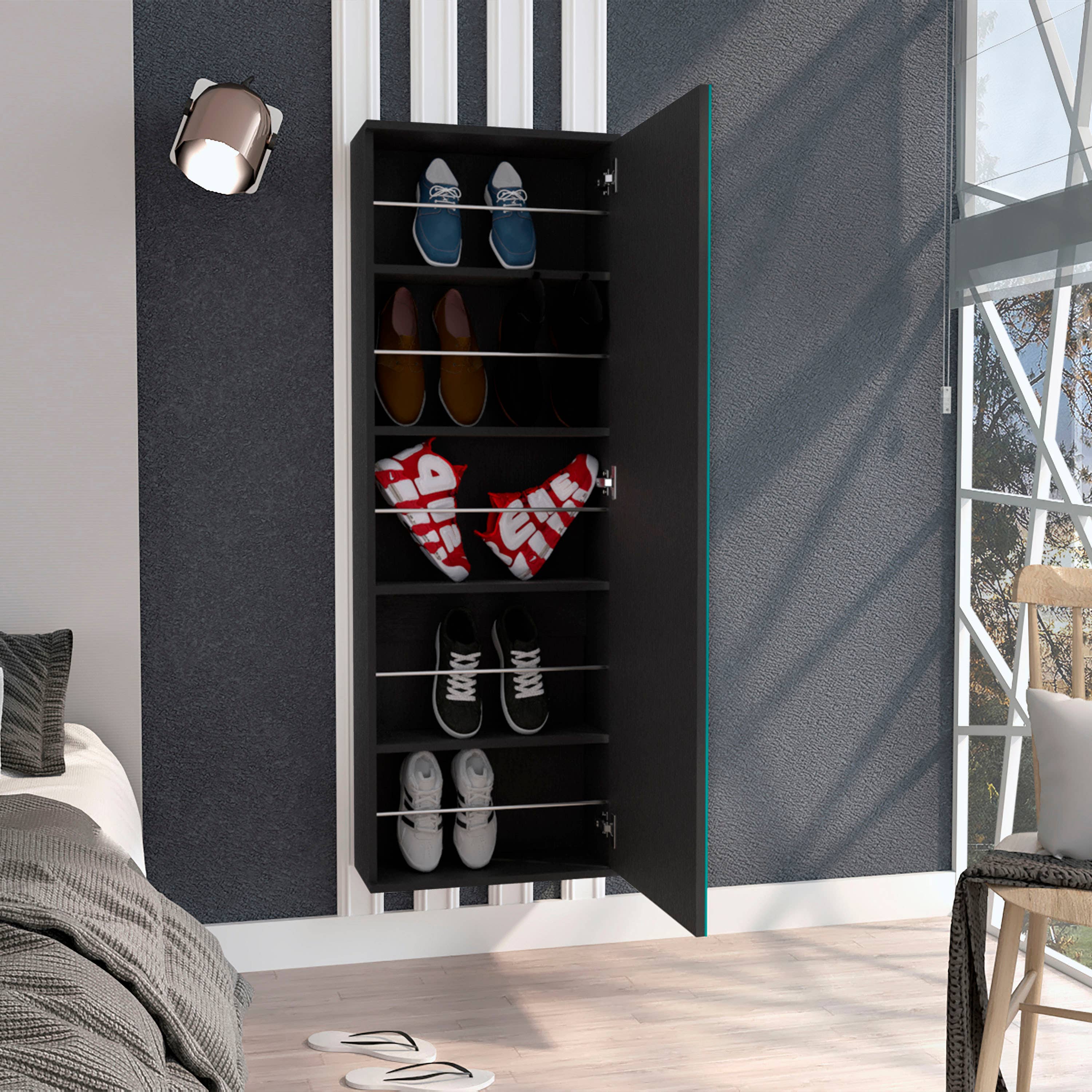 Wengue Leto Wall Mounted Shoe Rack with Mirror for wholesale on Faire3