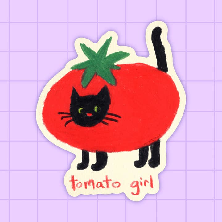 Tomato Girl Black Cat Vinyl Sticker for wholesale by 2Birds1Pencil Illustrations