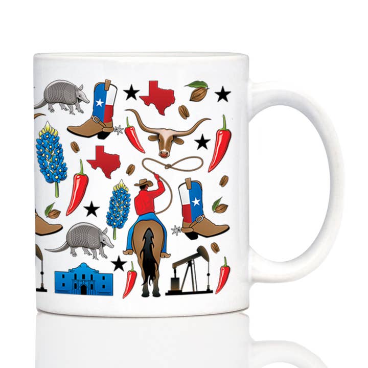 Tazza da caffè bianca con motivo Texas - Regali e souvenir del Texas per la vendita all'ingrosso da parte di bevvee