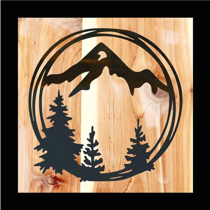 Sinal de Metal Cena Montanha e Árvore por atacado de Designed With Sparks