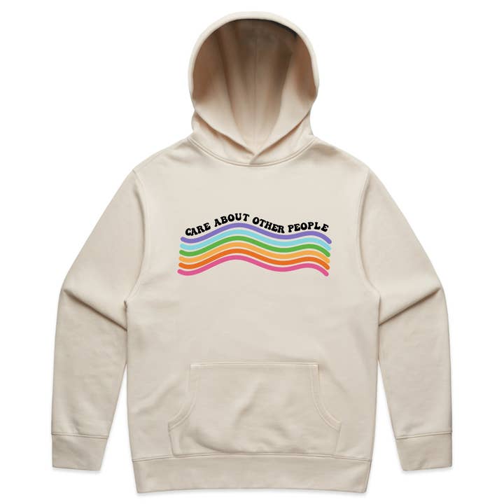Felpa con cappuccio sbiadita con grafica arcobaleno "Prenditi cura degli altri" e messaggio positivo. per la vendita all'ingrosso da parte di OSME
