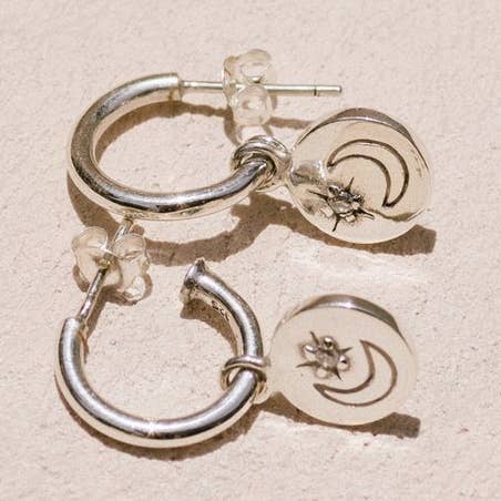 sun + her - Wholesale Huggie Earrings - Small Celestial Hula Hoops0