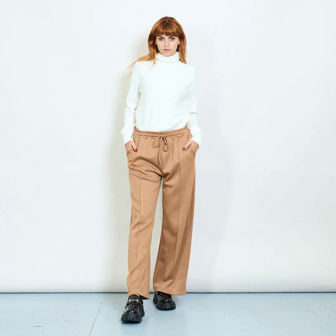 AMELÉ - Vente Pantalon – femme - Pantalon large avec taille élastique et cordon de serrage0