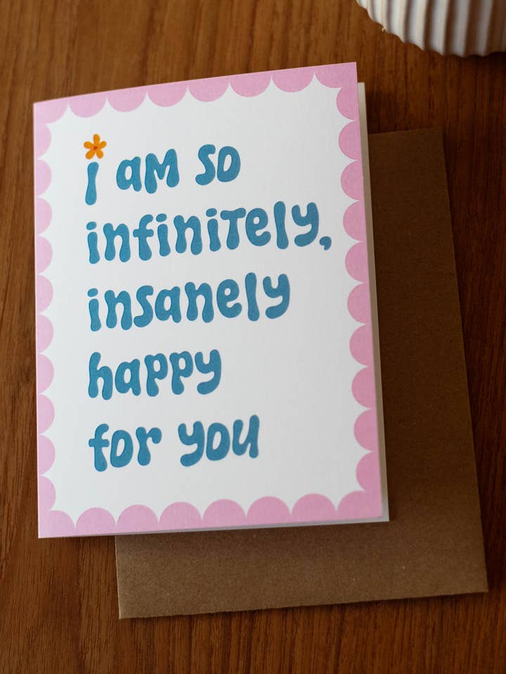Happy For You (Pink/Teal) greeting card for wholesale by Yeehaw Paper Co.