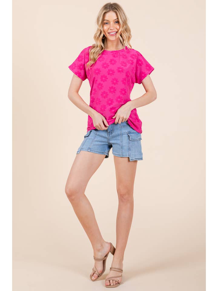 Fuchsia TA2216 TEXTURED FLORAL PATTERN TOP for wholesale on Faire10
