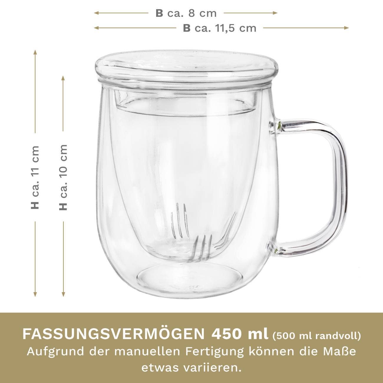 Creano - Vendita all'ingrosso Tazza da tè/caffè - Creano bicchiere per tè 450 ml - grande tazza con infusore e coperchio in vetro - ideale per preparare il tè3