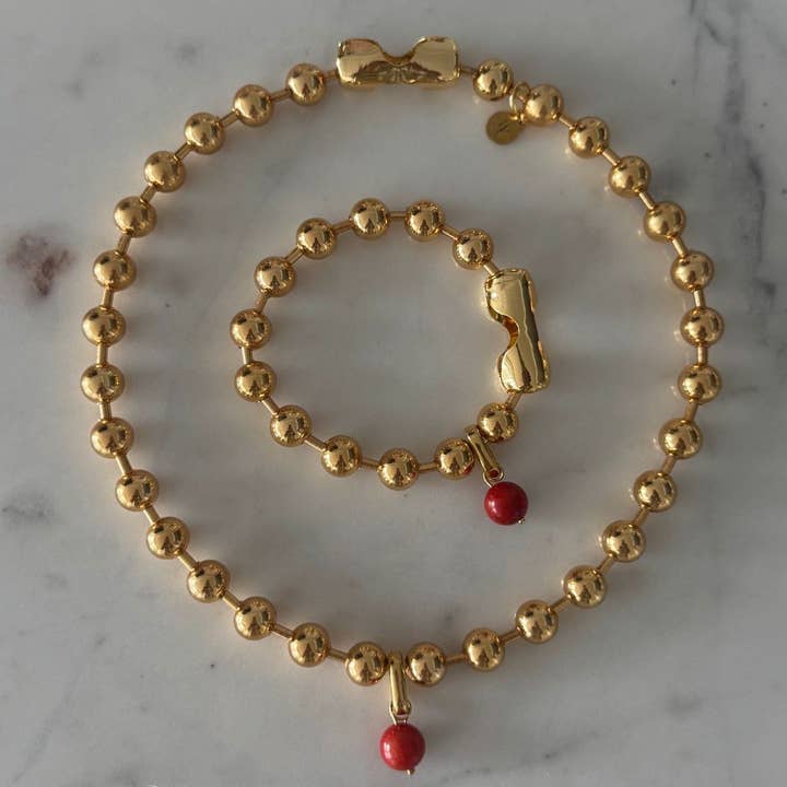 WILYMI Jewelry Co - Wholesale Charm/Dangle Bracelet - Coral & 18k Gold Plated + SS Sphere Sculptural Bracelet8