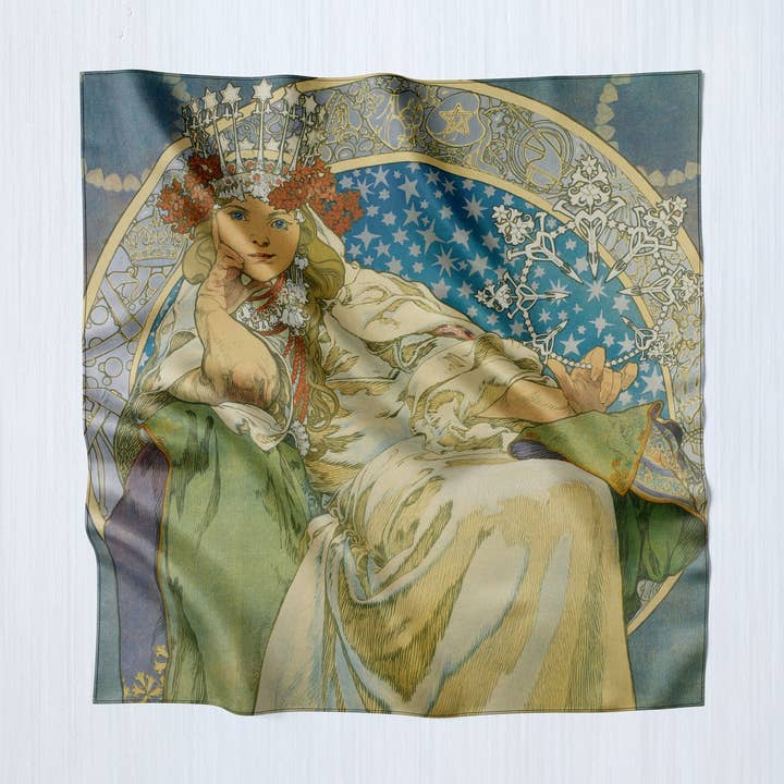 Princesa Jacinta by Alphonse Mucha, Lenço Quadrado/Wrap/Xale Boho Luxuoso, Feito sob Encomenda, Artesanal e Livre de Crueldade por atacado de Ebon et Noir LLC