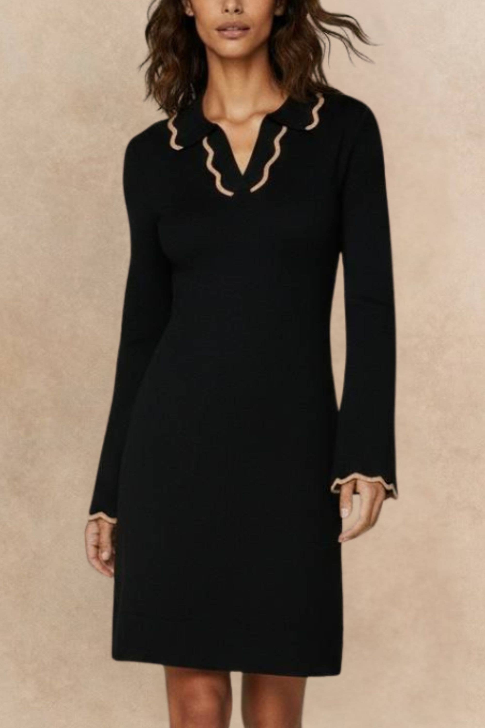 Alice Black Knit Dress Polo Shirt Collar Piping Neckline Relaxed Fit for wholesale on Faire0