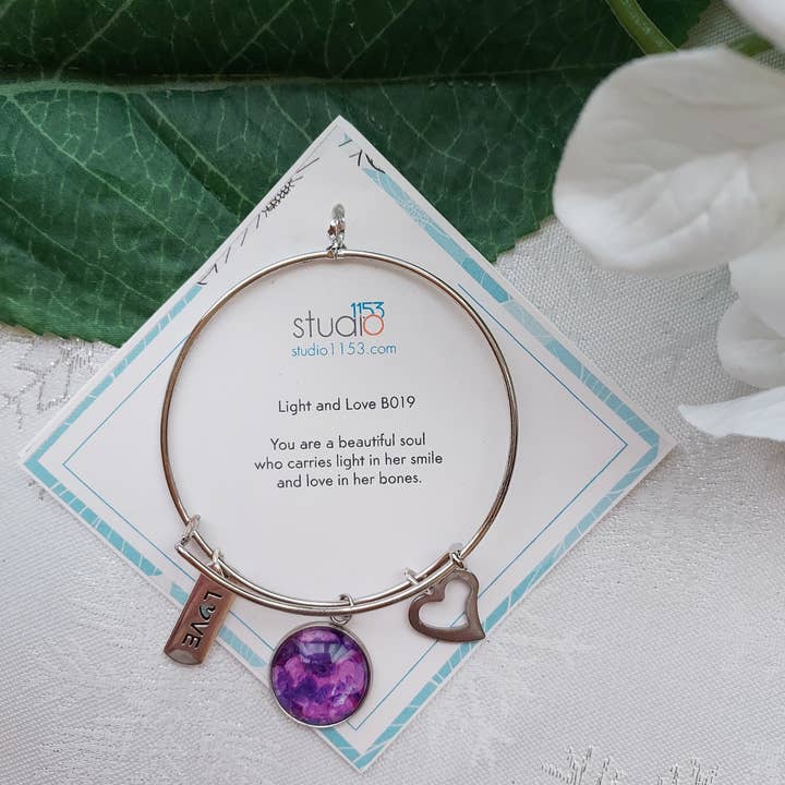 Bangle Charm Bracelet, Light and Love, Artisan Design for wholesale by Studio 1153