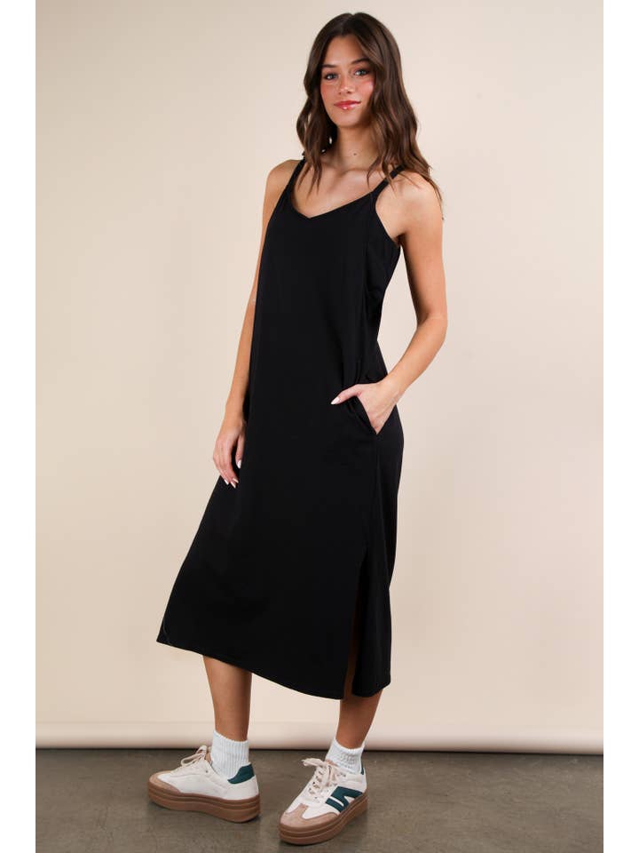 VERY J - Wholesale Dress - Women's - ND31605-V-Neck Sleeveless Casual Comfy Midi Dress