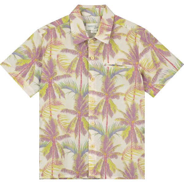 Collared short-sleeve shirt in palm print for wholesale by Poppet & Fox