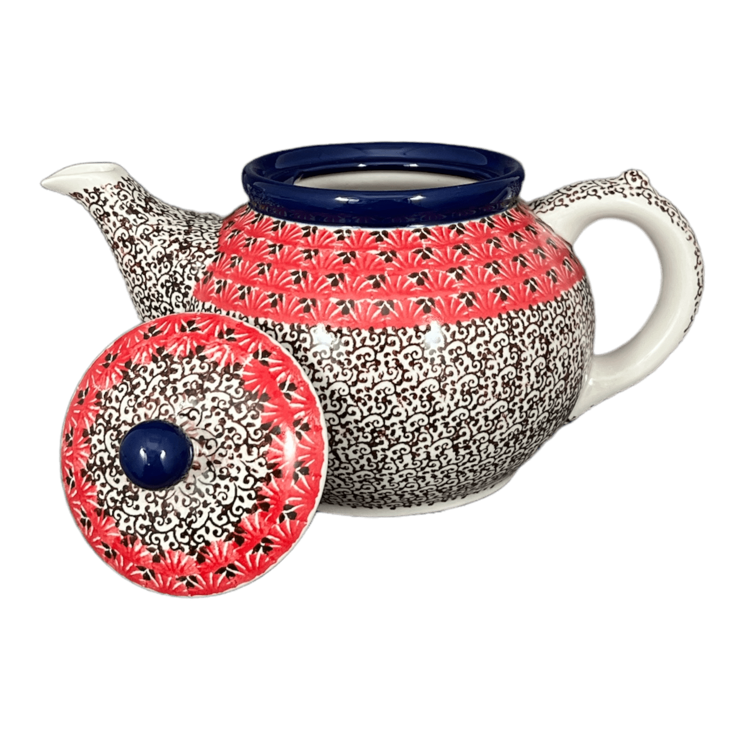 Polish Pottery Outlet - Wholesale Tea Pot - Teapot, 1.2 Liter in "Coral Fans" by Ceramika Artystyczna | A060-2199X1