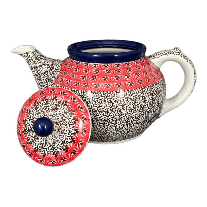 Polish Pottery Outlet - Wholesale Tea Pot - Teapot, 1.2 Liter in "Coral Fans" by Ceramika Artystyczna | A060-2199X1