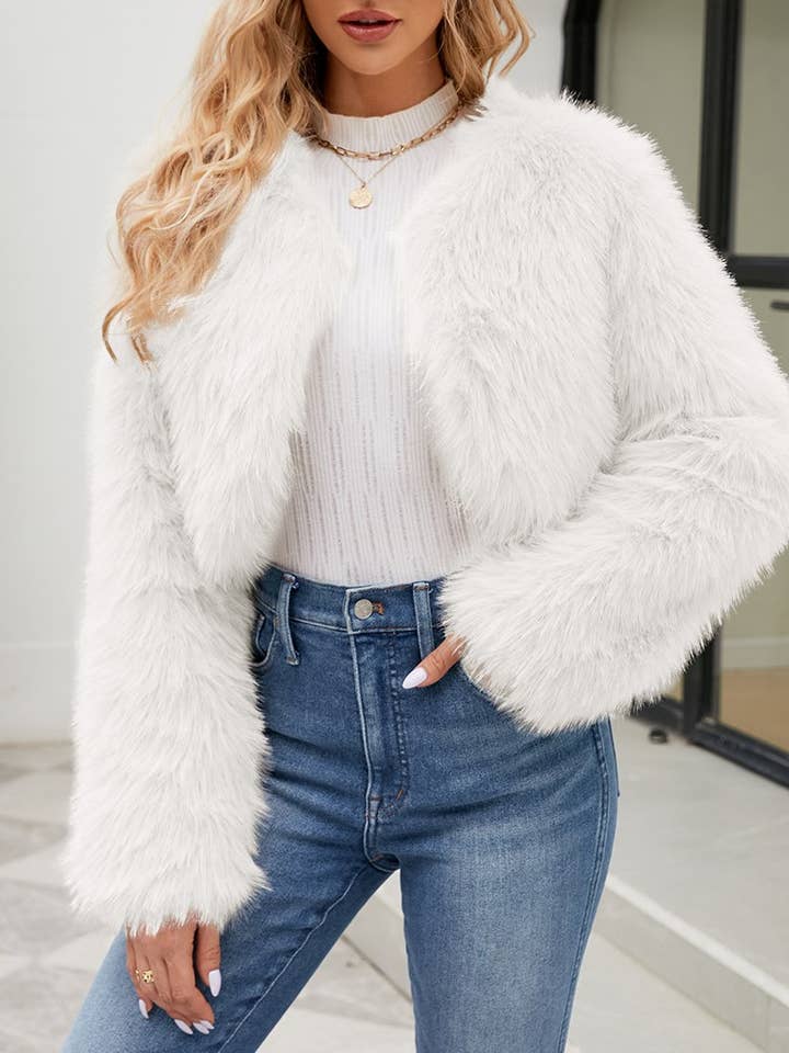 Rosa Clothing - Wholesale Jacket - Women's - Stylish Faux Fur Casual Jacket cropped Cardigan