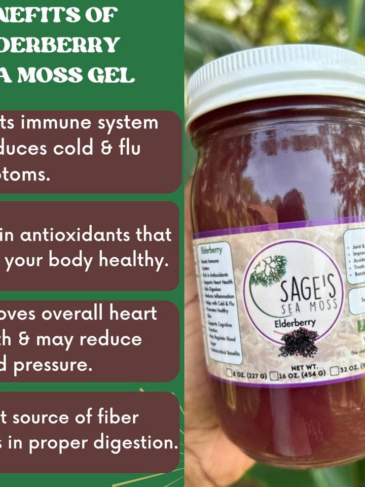 Elderberry Sea Moss Gel for wholesale by Sage's Sea Moss, LLC
