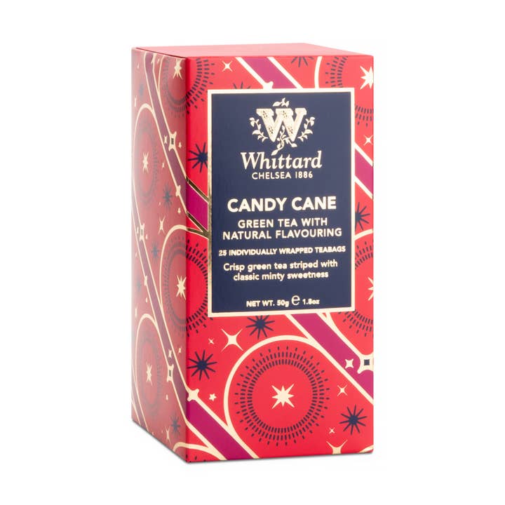 Candy Cane 25 Individually Wrapped Teabags for wholesale by Whittard of Chelsea