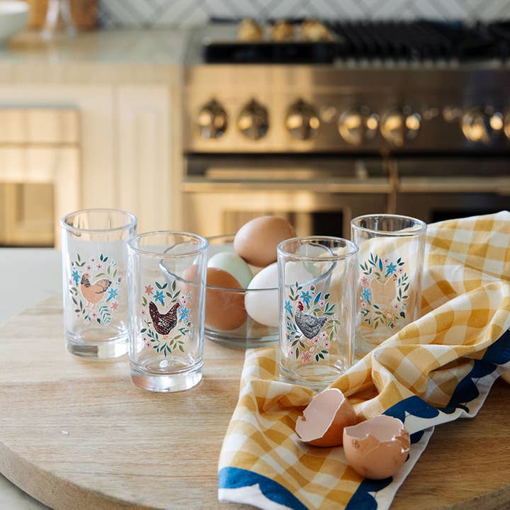 Paper Farm Press - Wholesale Drinking Glass/Cup - Sussex Chicken Folk Floral Mini Juice Glass