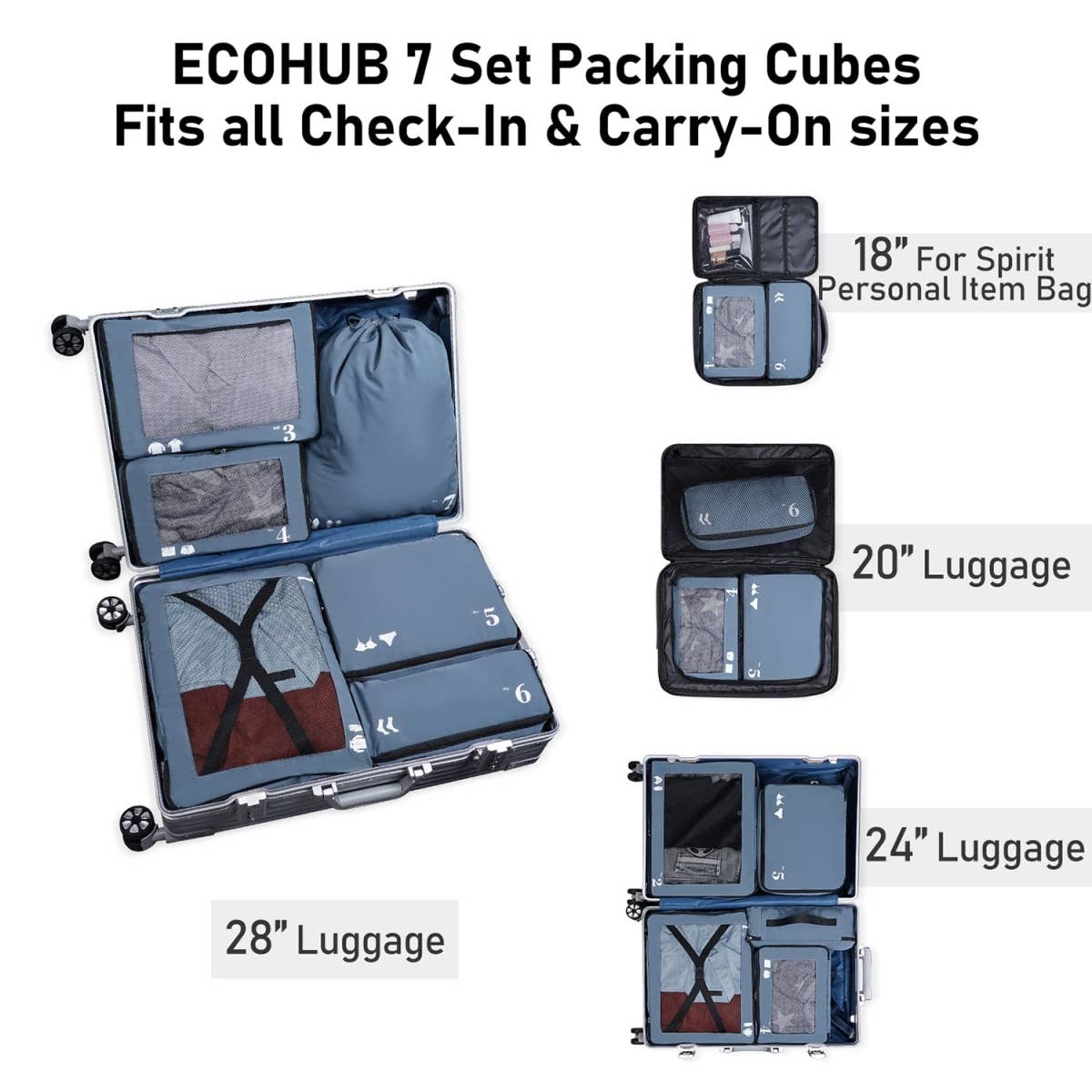 wandf – wholesale Packningskub – 7-delat set tåliga resväskorganisatörer med packpåsar21