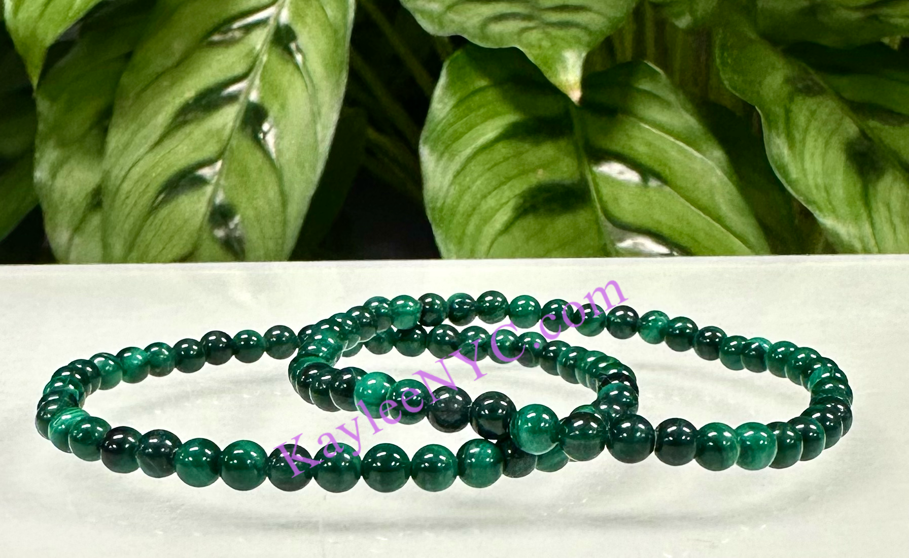 KayleeNYC - Wholesale Beaded Bracelet - Natural Malachite 4mm 7.5” Crystal Bracelet2