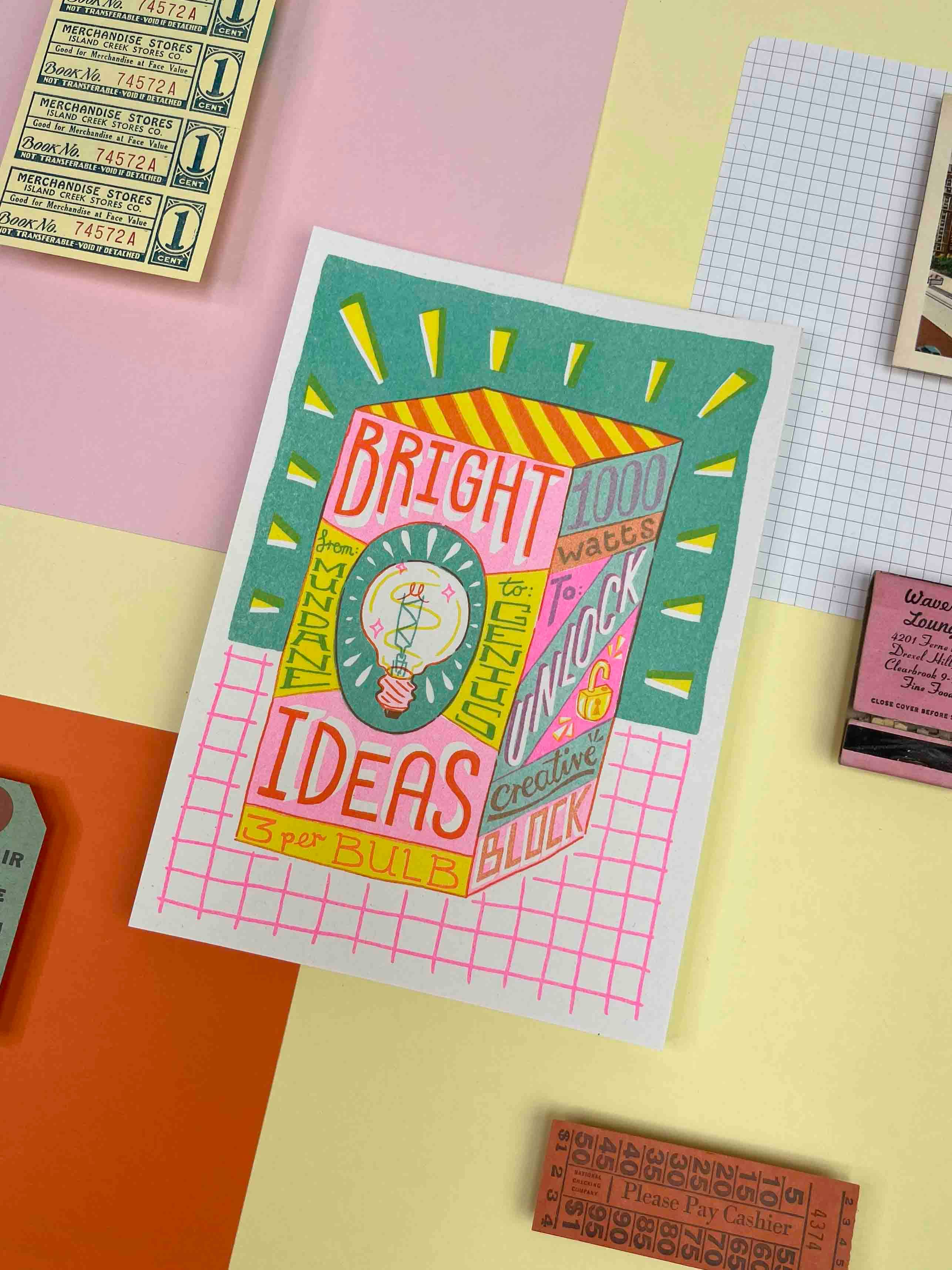 Jacqueline Colley - Wholesale Art Print - A5 Bright Ideas Risograph Print3